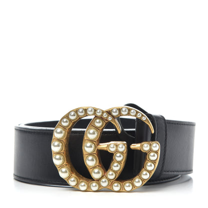Gucci Moon Calfskin Pearl Double G 40mm Belt 85 34 Black Cream 1 of 6