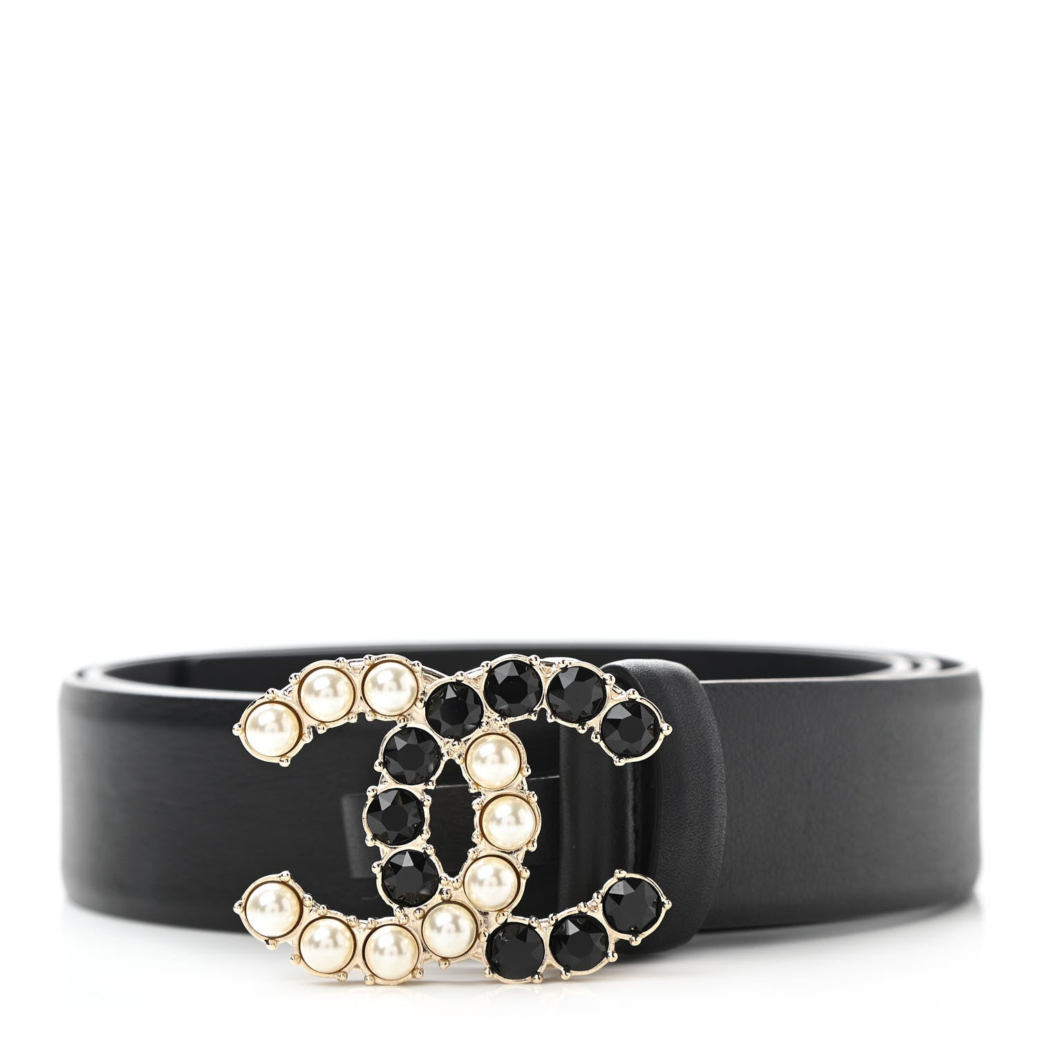 Chanel Calfskin Pearl Crystal CC Belt 85 34 Black 1 of 5