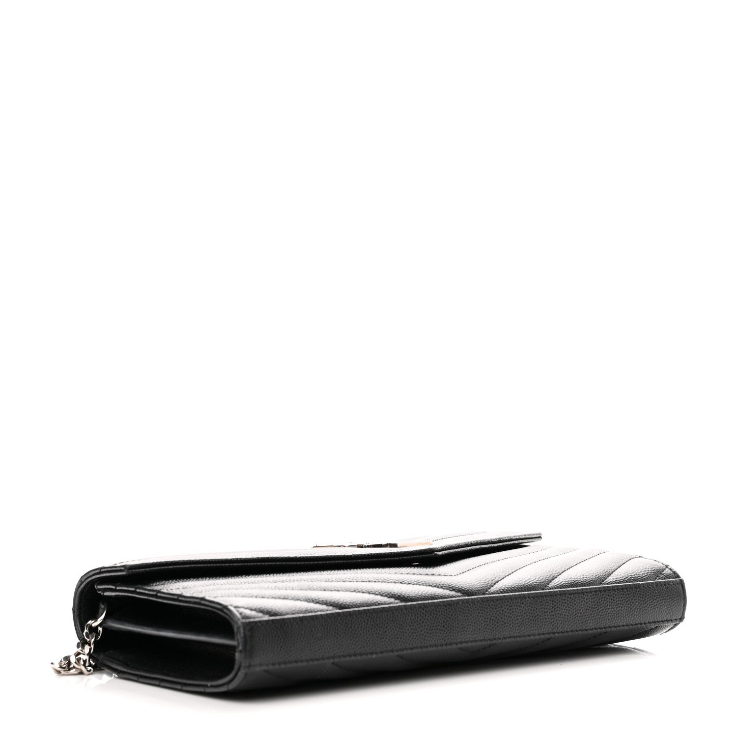 Saint Laurent Grain De Poudre Matelasse Chevron Monogram Chain Wallet Black 4 of 13