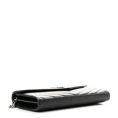 Saint Laurent Grain De Poudre Matelasse Chevron Monogram Chain Wallet Black 4 of 13