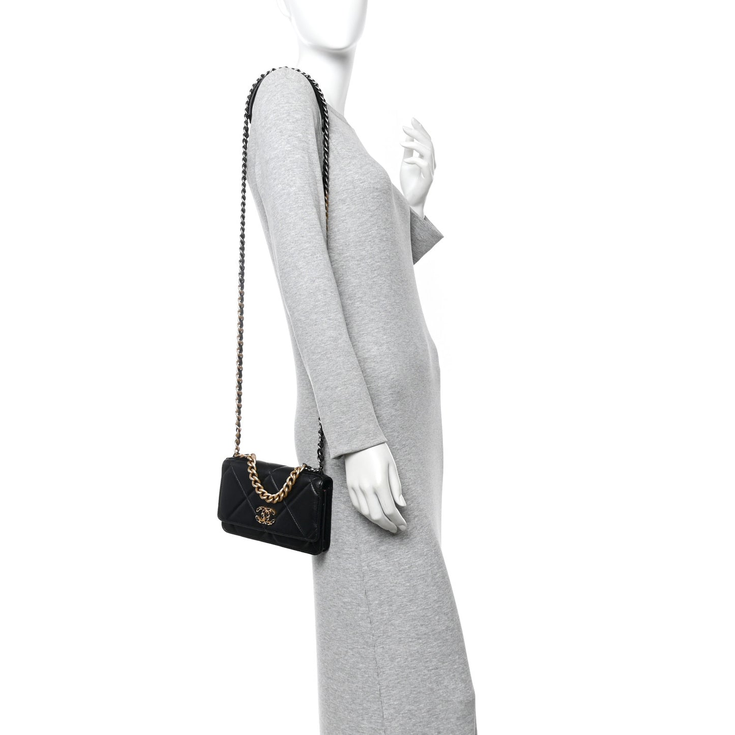 Lambskin Quilted Chanel 19 Wallet On Chain WOC Black