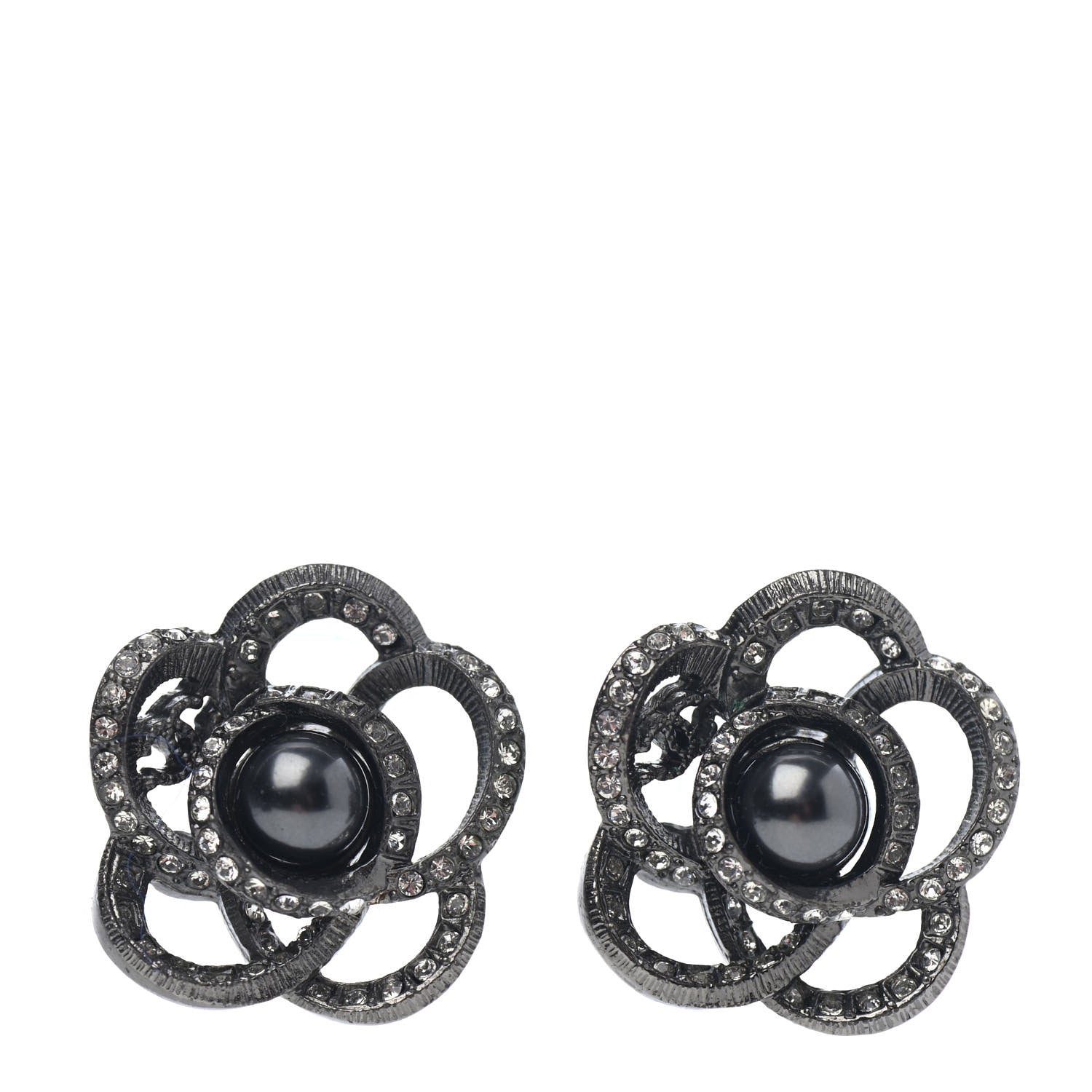 Chanel Crystal Pearl CC Camellia Earrings Silver 1 of 4