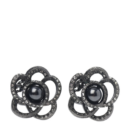 Chanel Crystal Pearl CC Camellia Earrings Silver 1 of 4