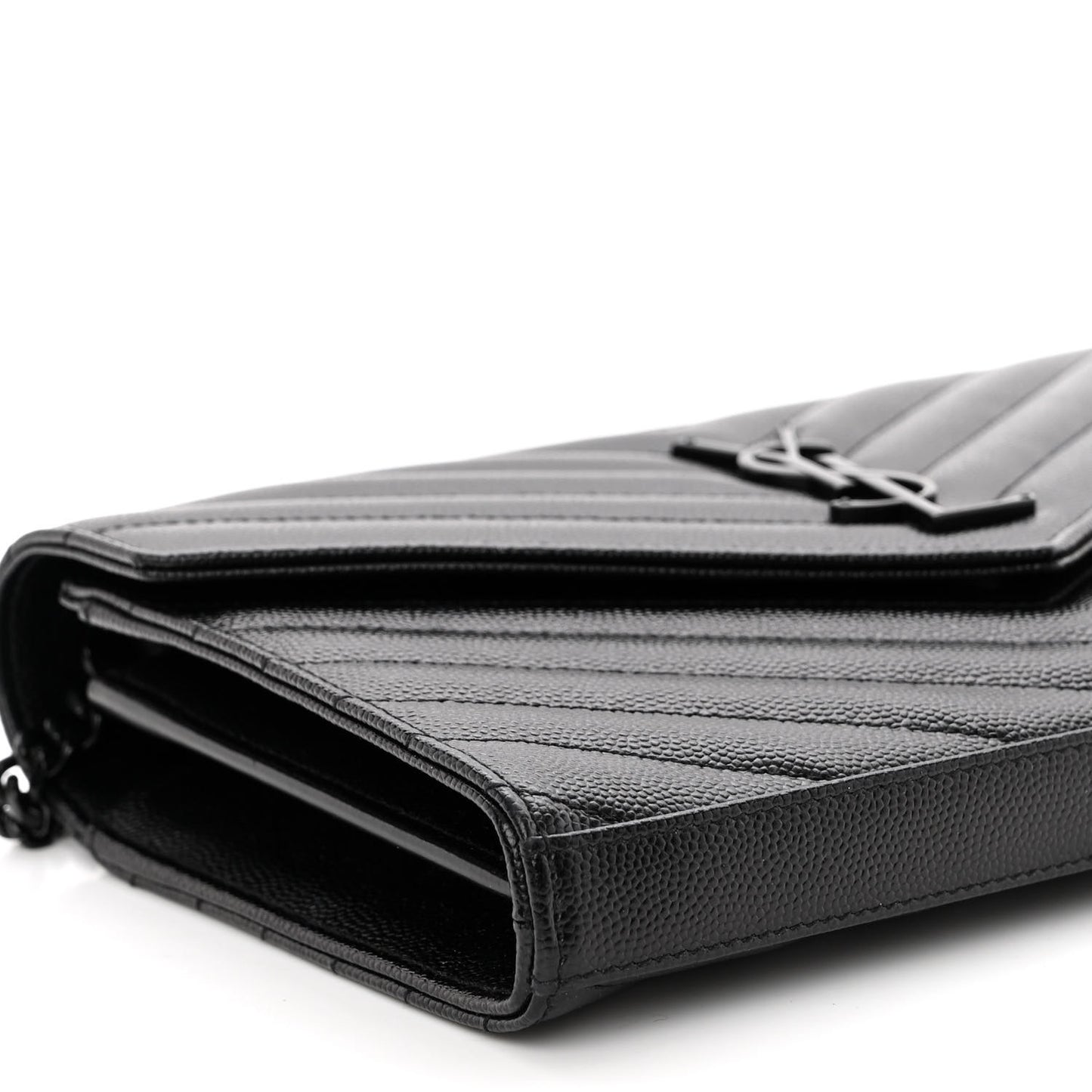 Grain De Poudre Matelasse Chevron Monogram Monochrome Chain Wallet Black