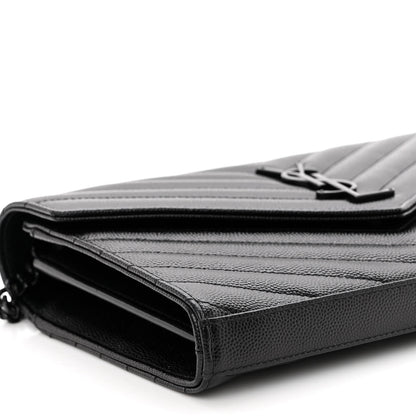 Saint Laurent Grain De Poudre Matelasse Chevron Monogram Monochrome Chain Wallet Black 8 of 9