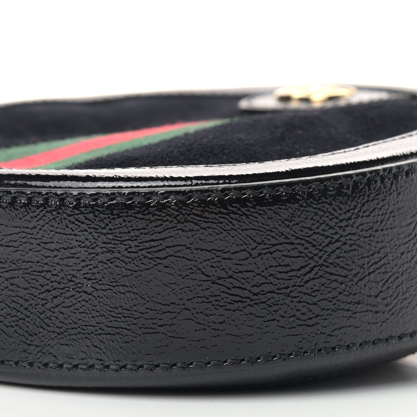Suede Patent Web Mini Ophidia Round Shoulder Bag Black