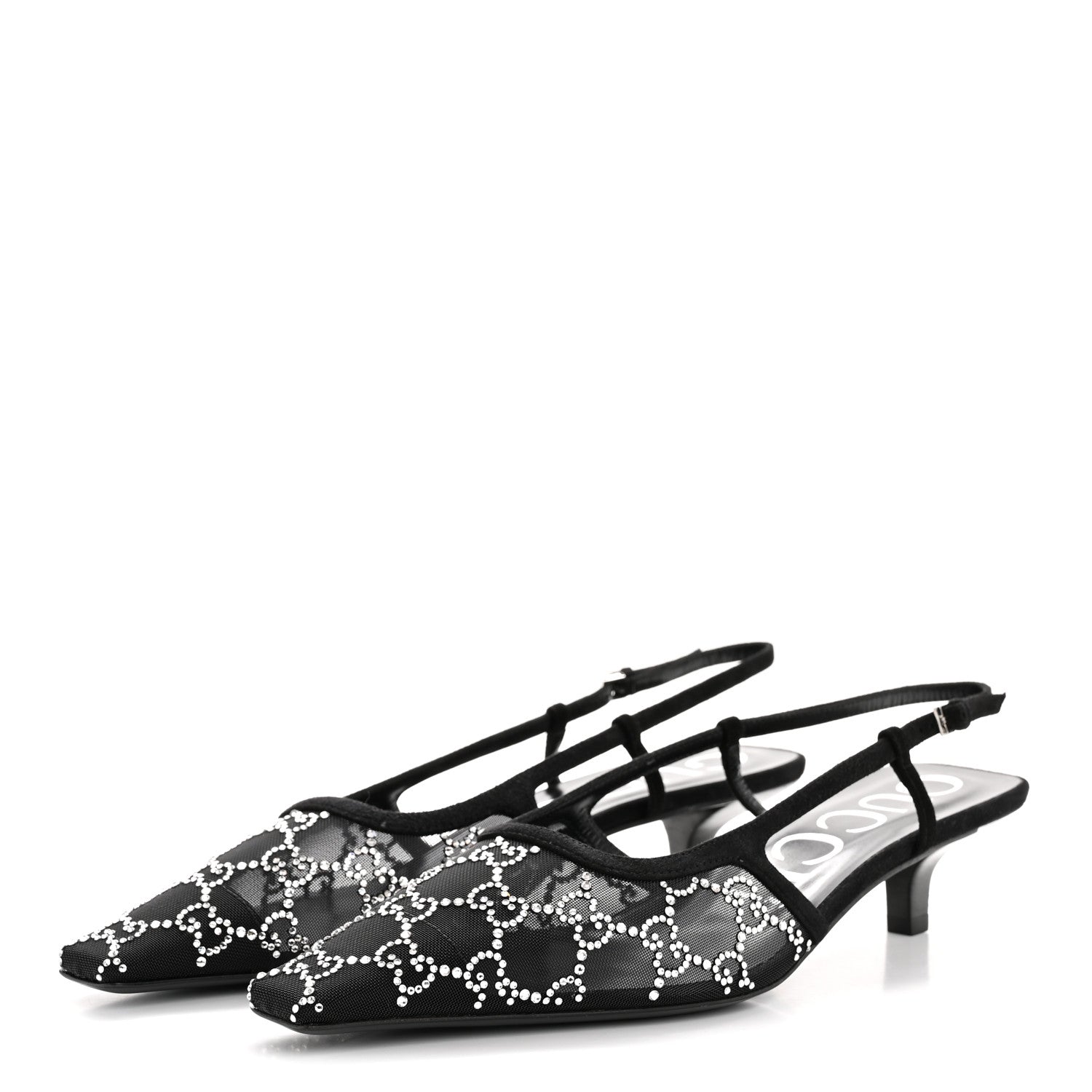 Gucci Tela Retino Kid Scamosciato Crystal GG Monogram Square G 35mm Slingback Pumps 40 Black 4 of 9