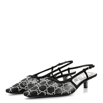 Gucci Tela Retino Kid Scamosciato Crystal GG Monogram Square G 35mm Slingback Pumps 40 Black 4 of 9