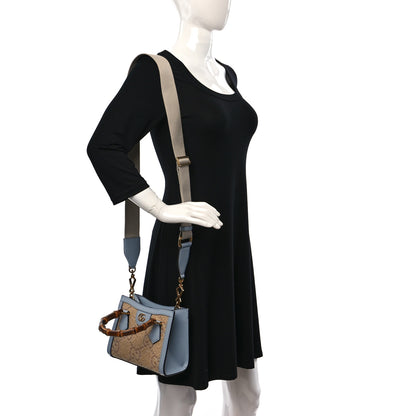 Gucci Raffia Textured Dollar Calfskin GG Monogram Mini Diana Tote Bag Light Blue Natural 2 of 11