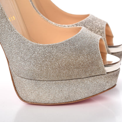 Christian Louboutin Mini Glitter Lady Peep 150 Pumps 39 Ivory Havana Beige 10 of 12