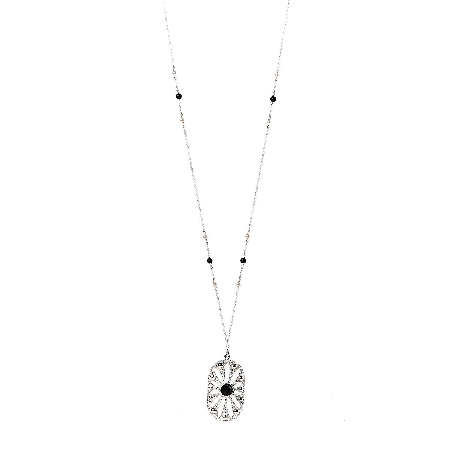 Tiffany Sterling Silver Black Onyx Pearl Ziegfeld Daisy Pendant Necklace 1 of 7