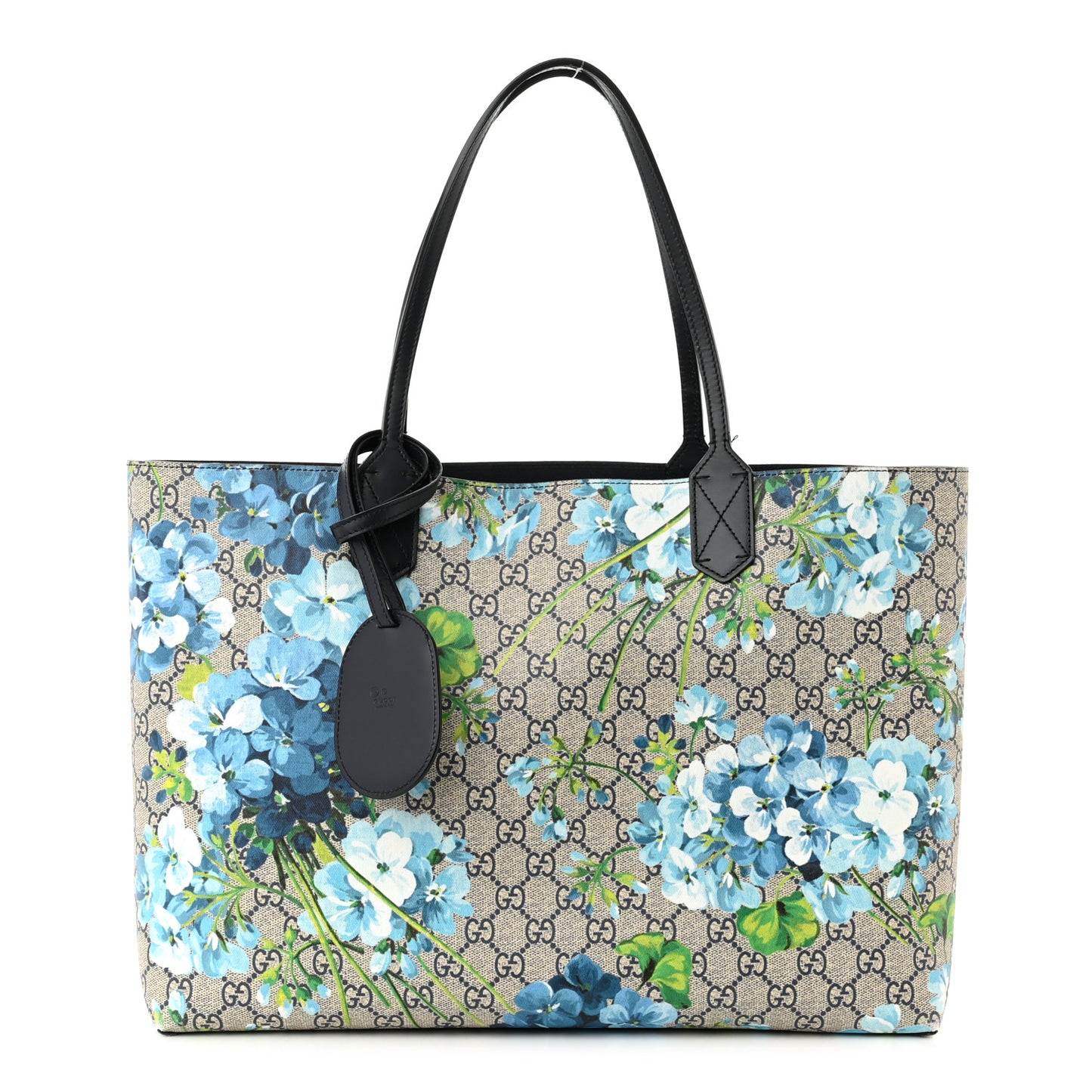 GG Supreme Monogram Blooms Medium Reversible Tote Beige Blue Navy