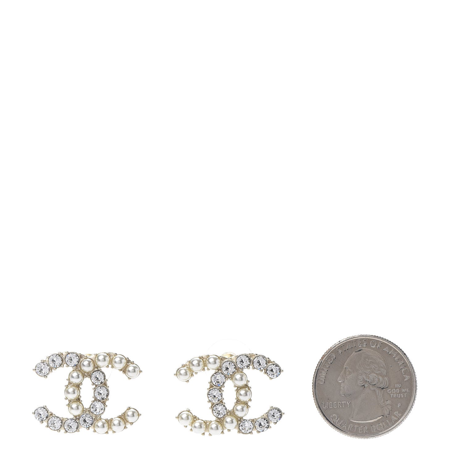 Chanel Crystal Pearl CC Dazzling Domino Earrings Gold 2 of 4