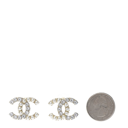 Chanel Crystal Pearl CC Dazzling Domino Earrings Gold 2 of 4