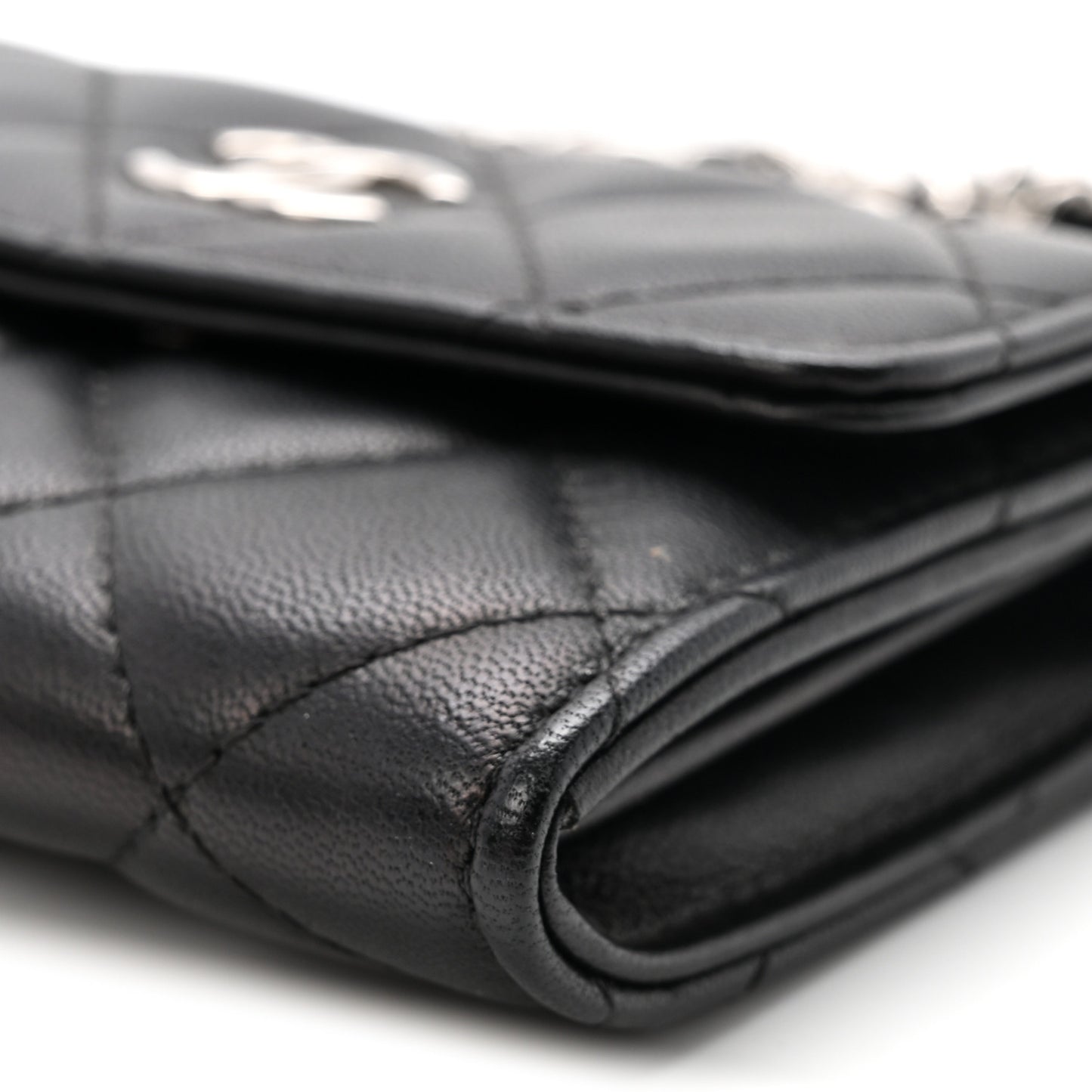 Lambskin Quilted Card Holder On Chain Black