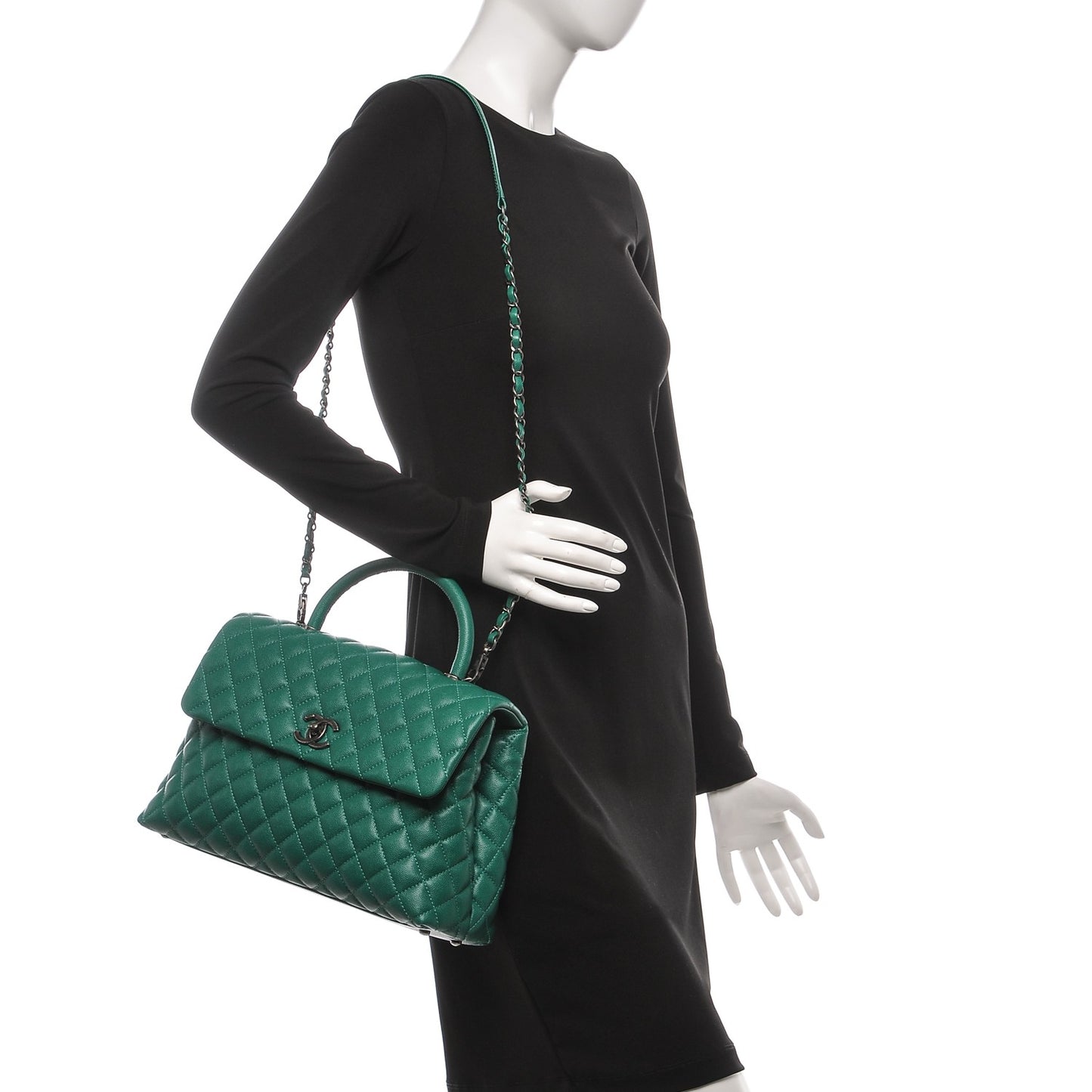 Caviar Quilted Medium Coco Handle Flap Green