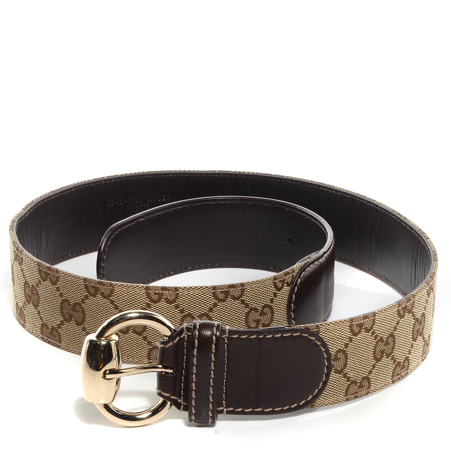 Gucci Monogram Horsebit Ring Belt Brown 80 32 1 of 5