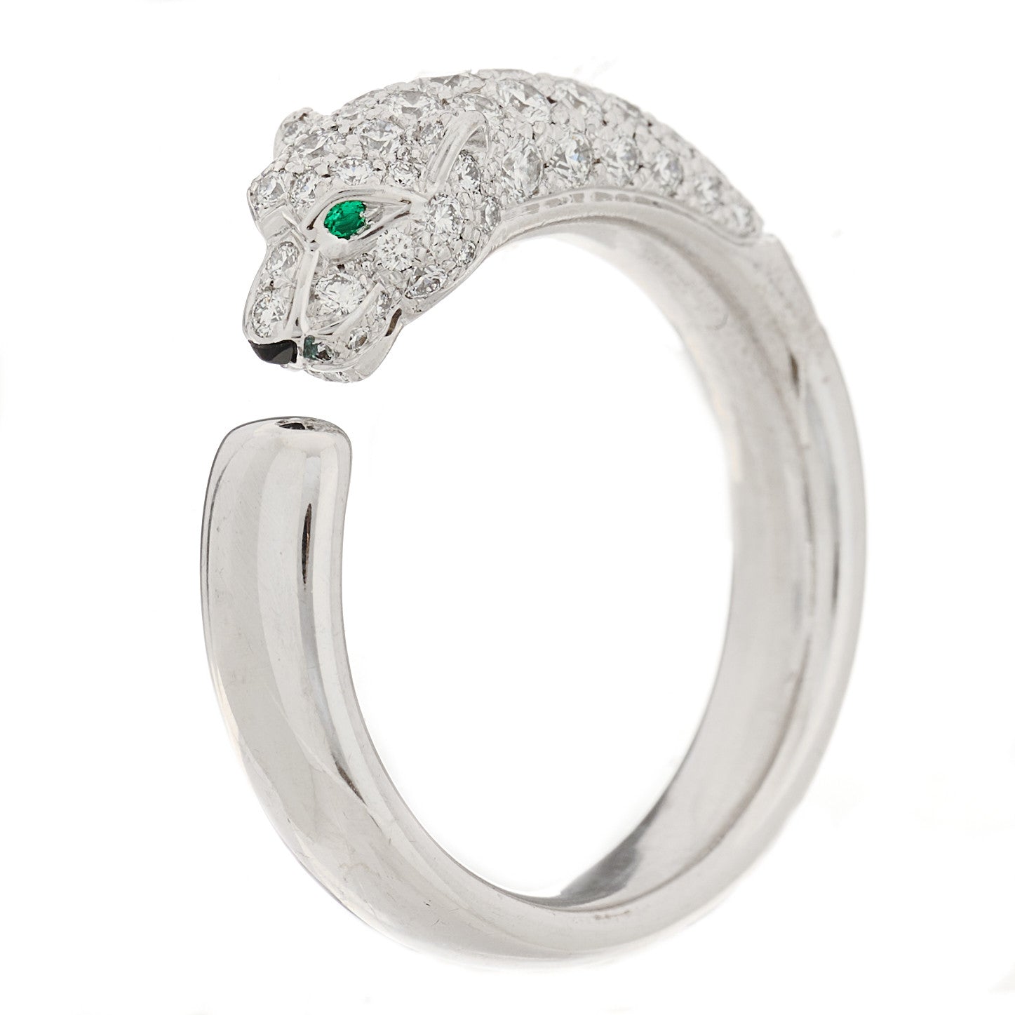 Cartier 18K White Gold Diamond Black Onyx Emerald Panthere De Cartier Ring 55 7.25 1 of 9