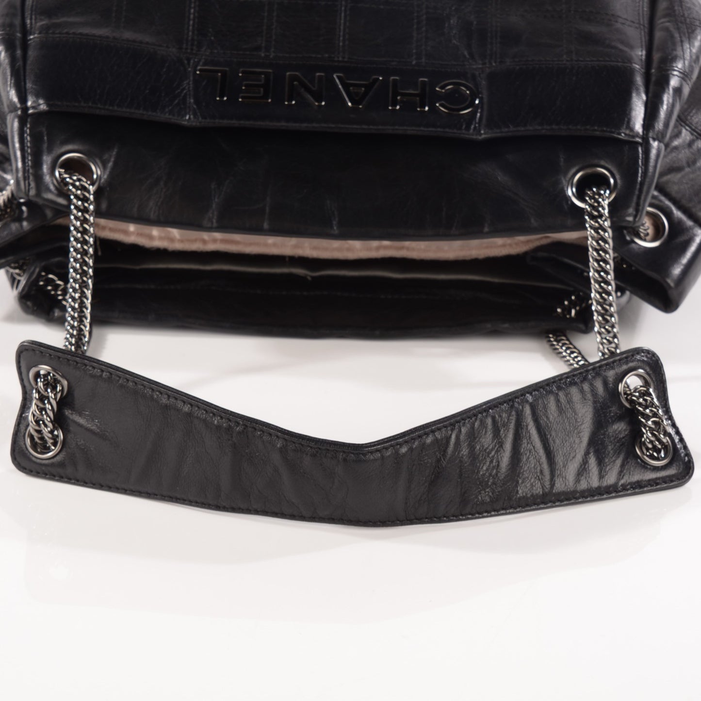 Lambskin Square Stitched Lax Accordion Shoulder Bag Black