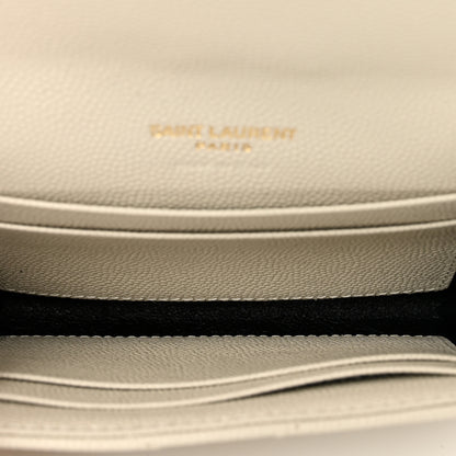 Saint Laurent Grain De Poudre Matelasse Chevron Small Monogram Envelope Wallet Crema Soft 5 of 7