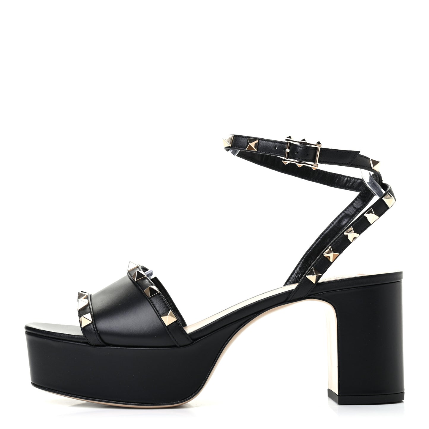 Calfskin Nappa Rockstud 35/75mm Platform Sandals 39.5 Black