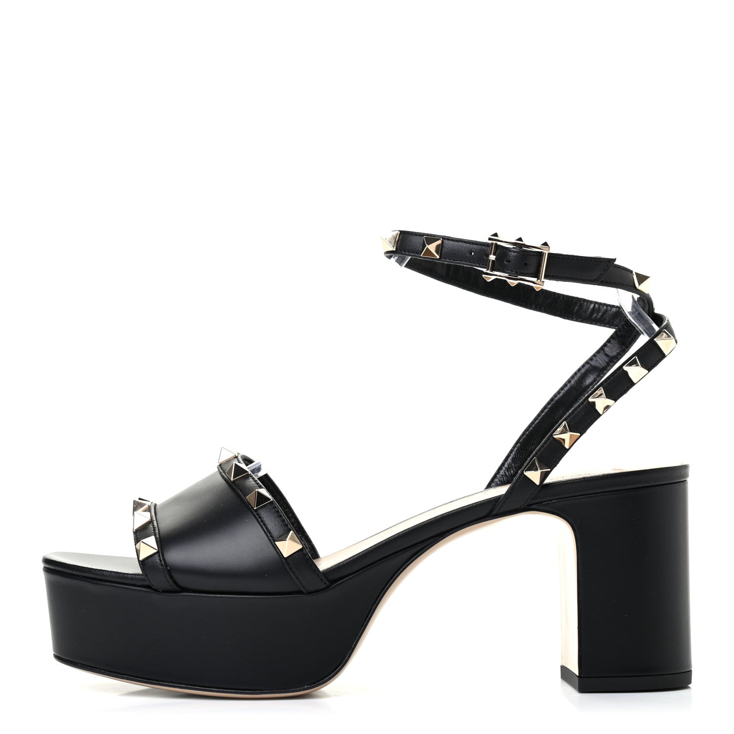 Valentino Garavani Calfskin Nappa Rockstud 35/75mm Platform Sandals 39.5 Black 1 of 8