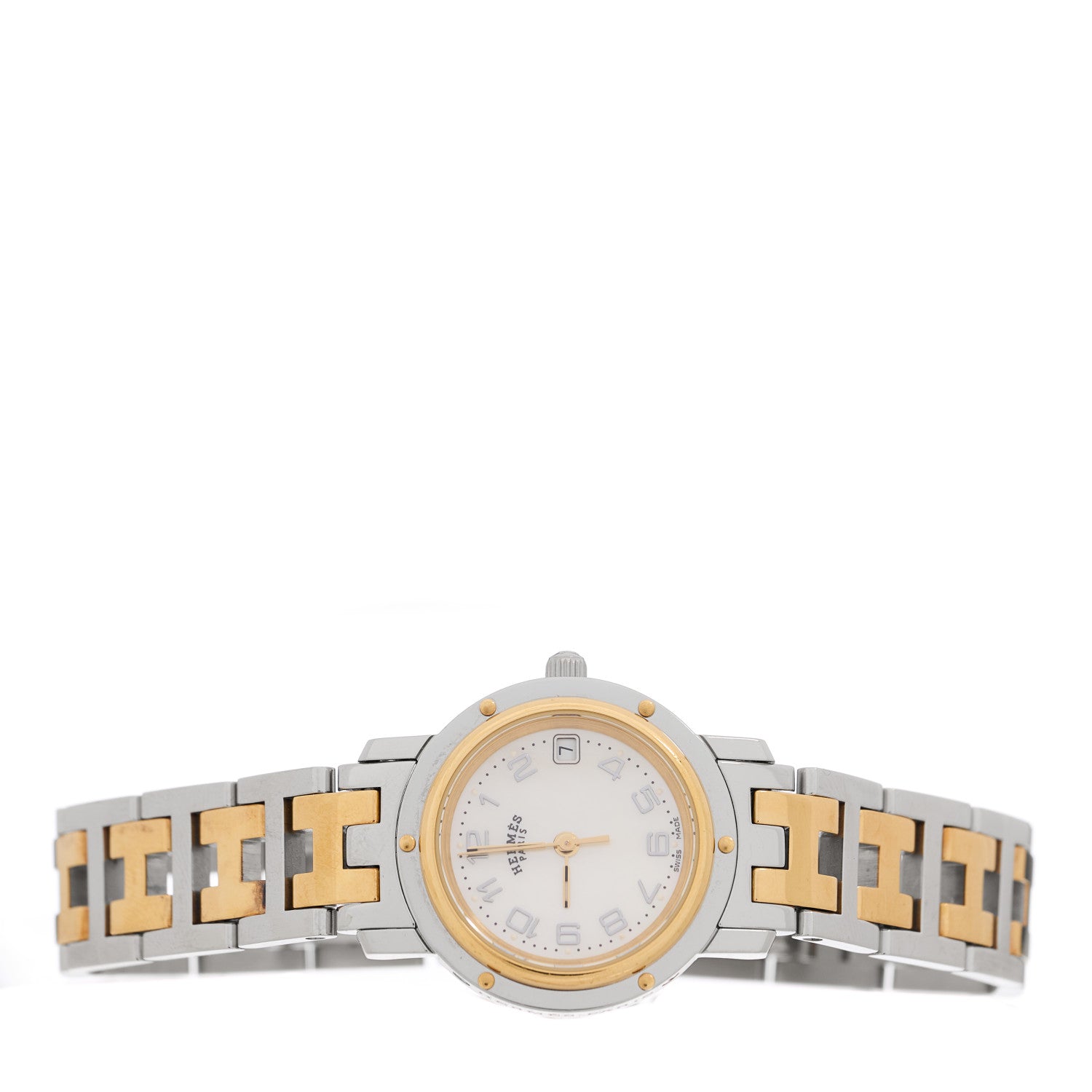Hermes Stainless Steel Mother of Pearl 24mm Clipper Quartz Watch Gold 2 of 5