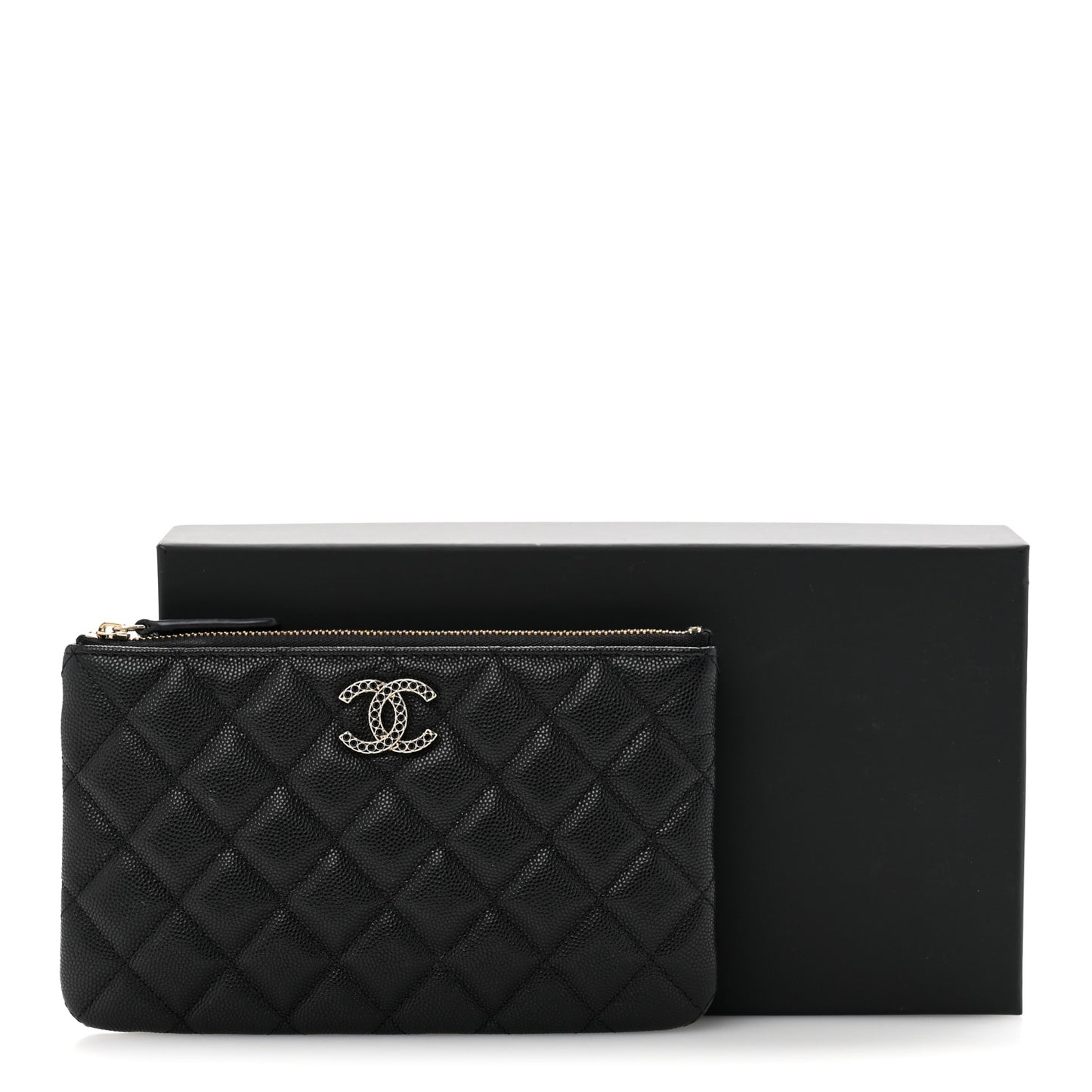 Shiny Caviar Quilted Strass CC Cosmetic Case Black