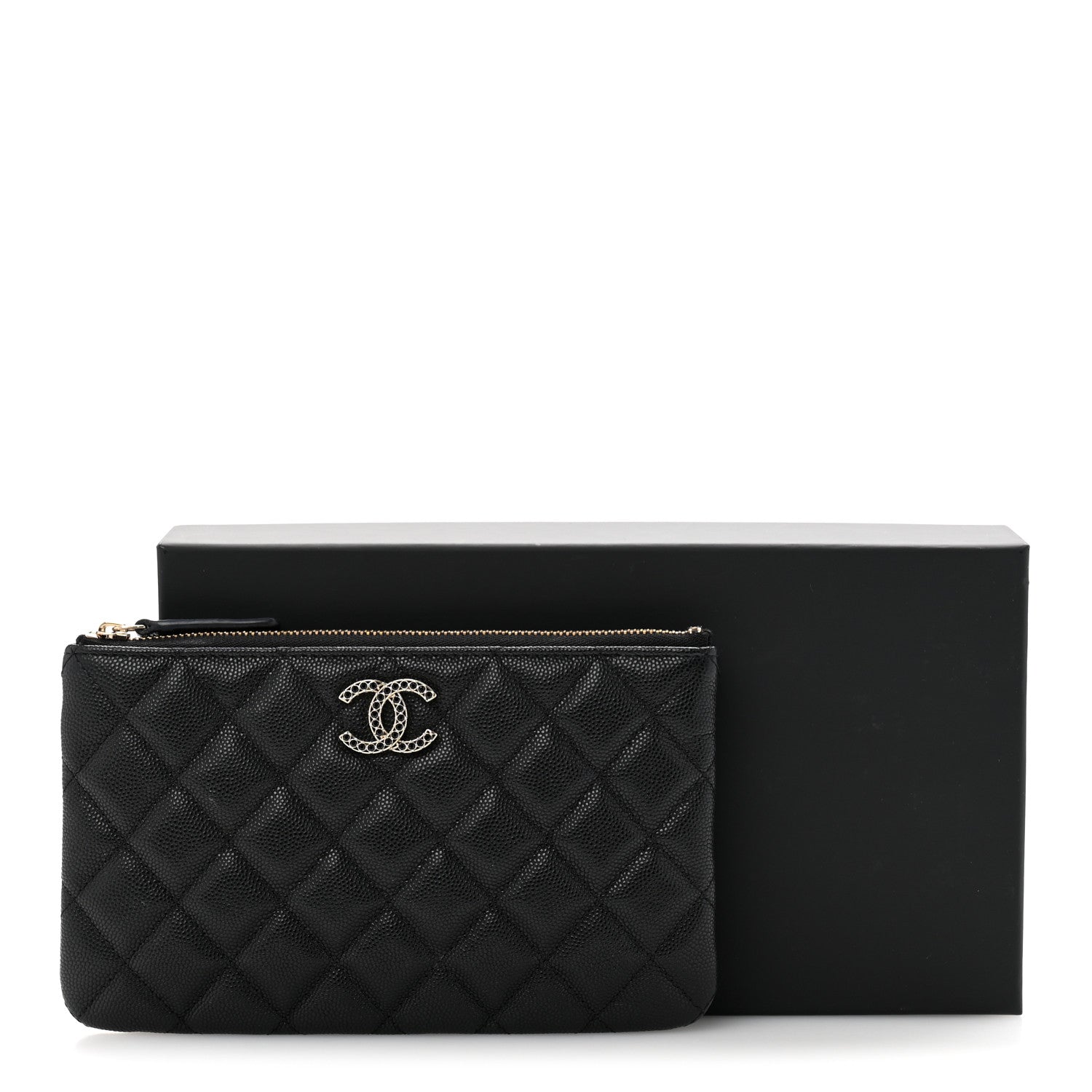 Chanel Shiny Caviar Quilted Strass CC Cosmetic Case Black 9 of 9