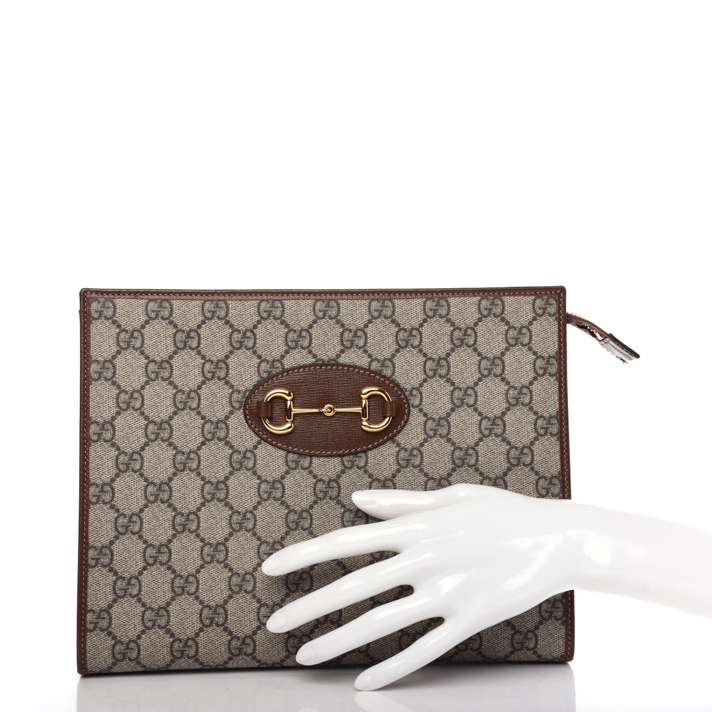 GG Supreme Monogram Horsebit 1955 Zip Pouch Beige Brown Sugar
