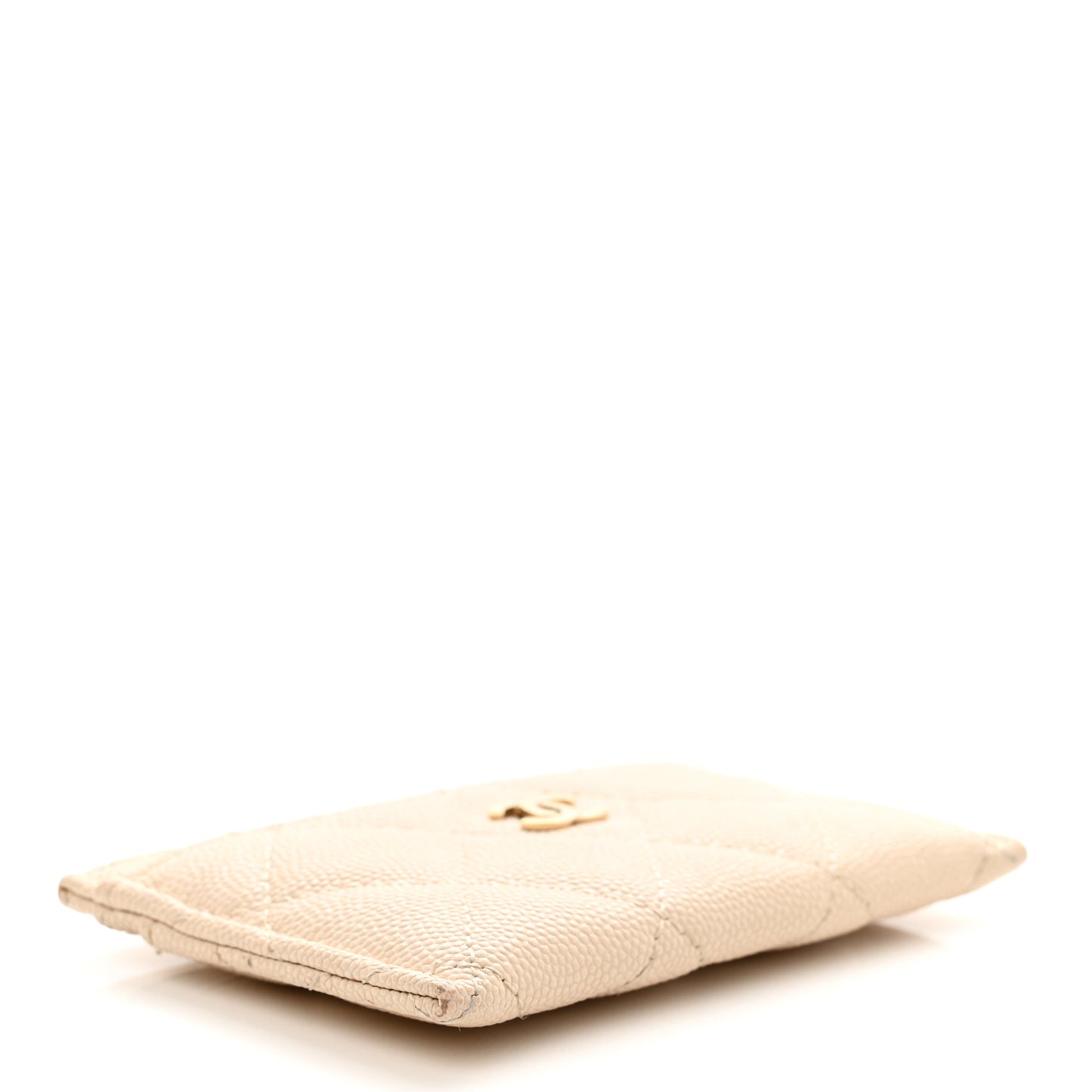 Caviar Quilted Card Holder Light Beige