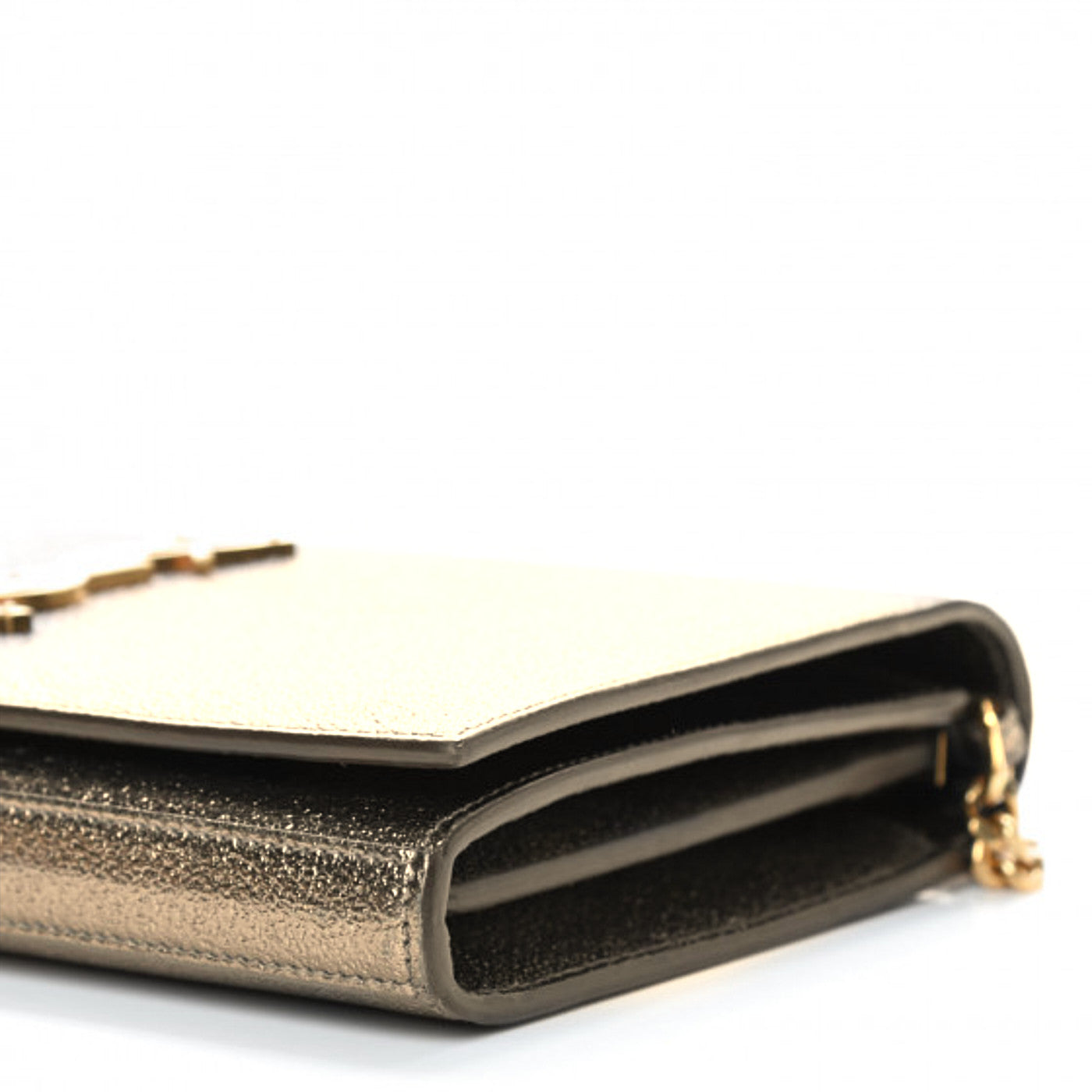Saint Laurent Grained Metallic Calfskin Monogram Chain Wallet Bronze 7 of 8