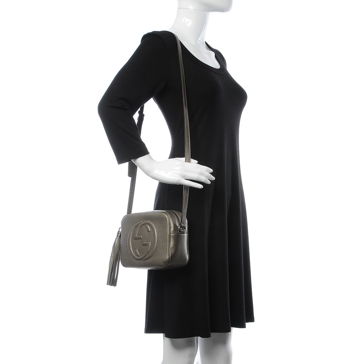 Metallic Pebbled Calfskin Small Soho Disco Bag Sasso