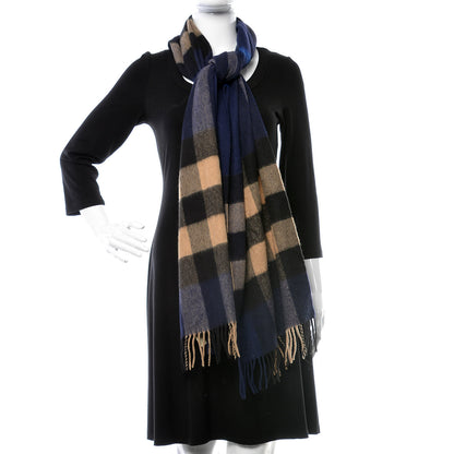 Burberry Cashmere Giant Check Fringe Scarf Blue 2 of 5