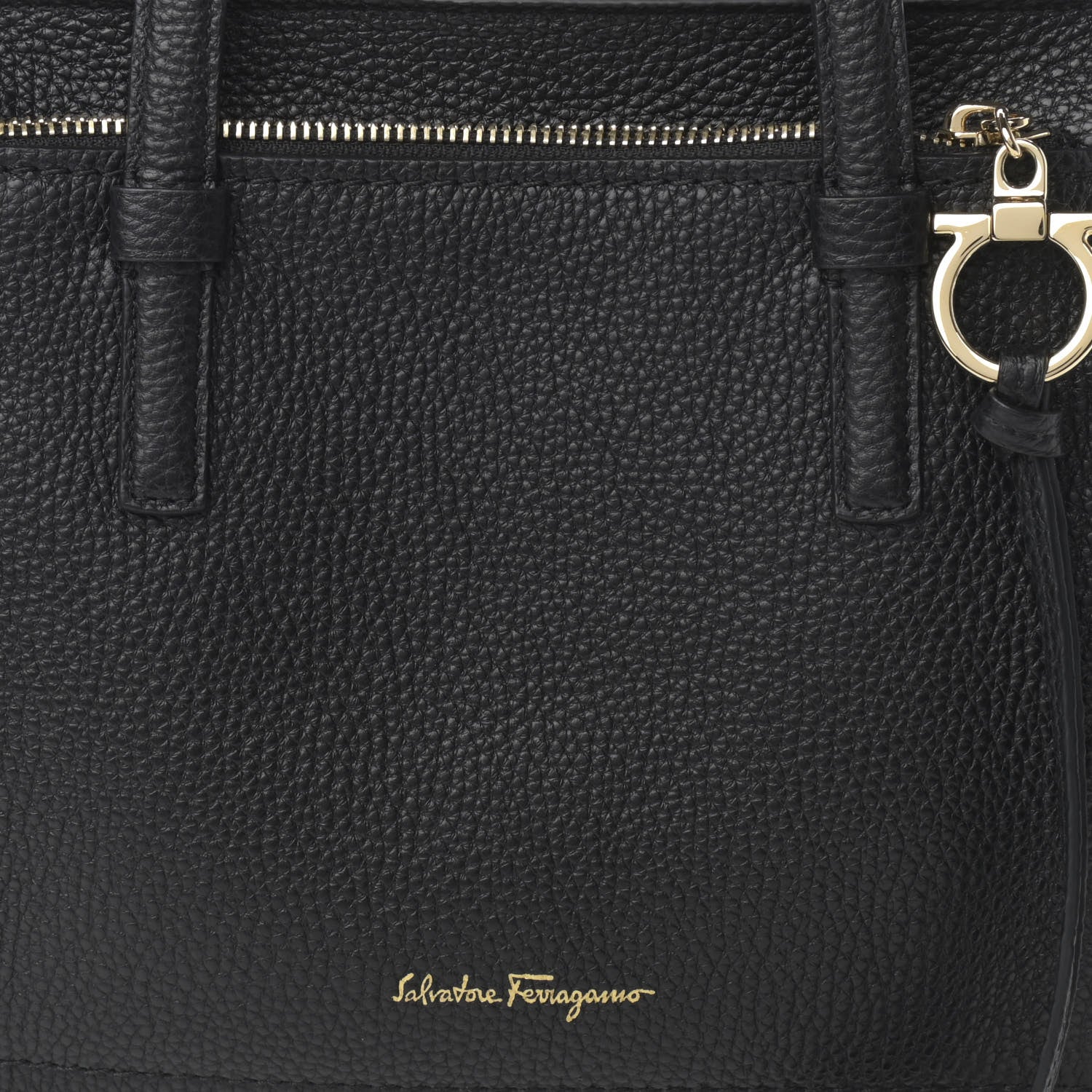 Salvatore Ferragamo Hammered Calfskin Double Handle Small Amy Tote Black 8 of 10