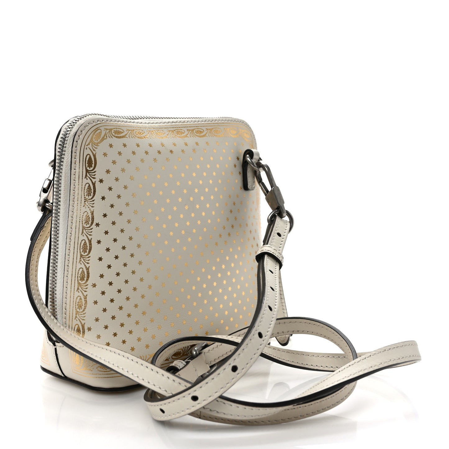 X SEGA Calfskin GUCCY Stars Mini Dome Shoulder Bag Mystic White Gold