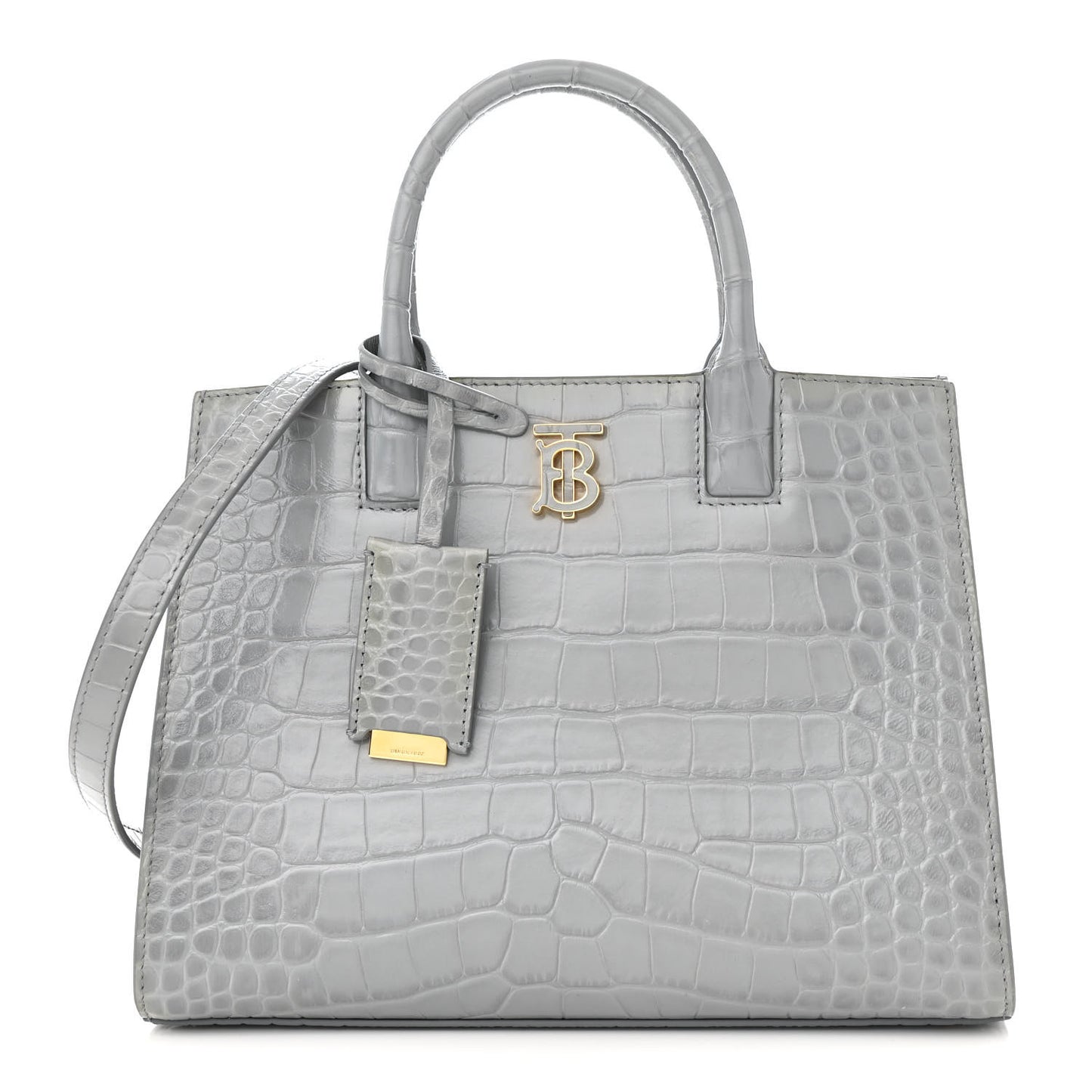 Crocodile Embossed Calfskin Mini Frances Tote Cloud Grey
