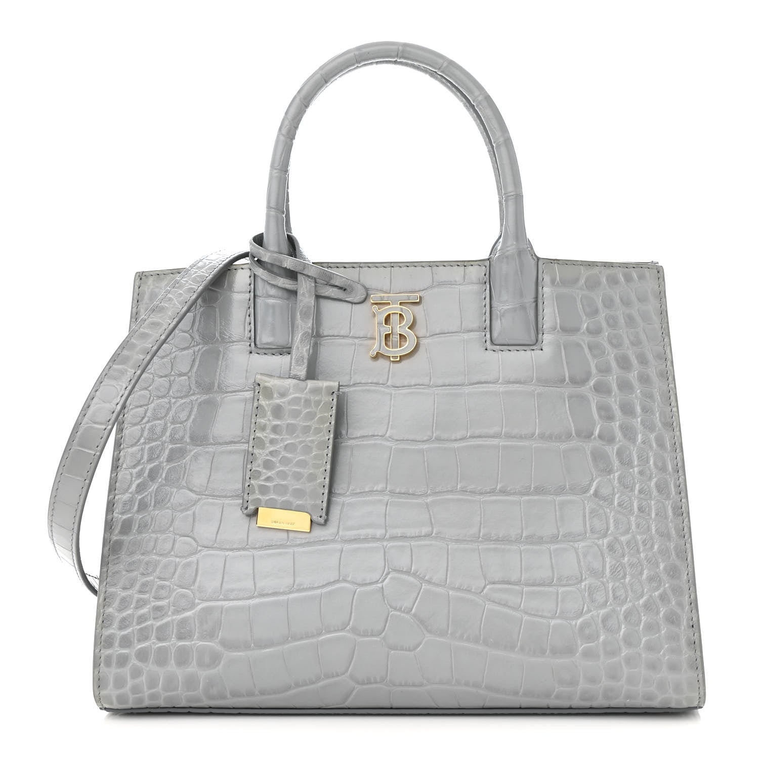 Burberry Crocodile Embossed Calfskin Mini Frances Tote Cloud Grey 1 of 11