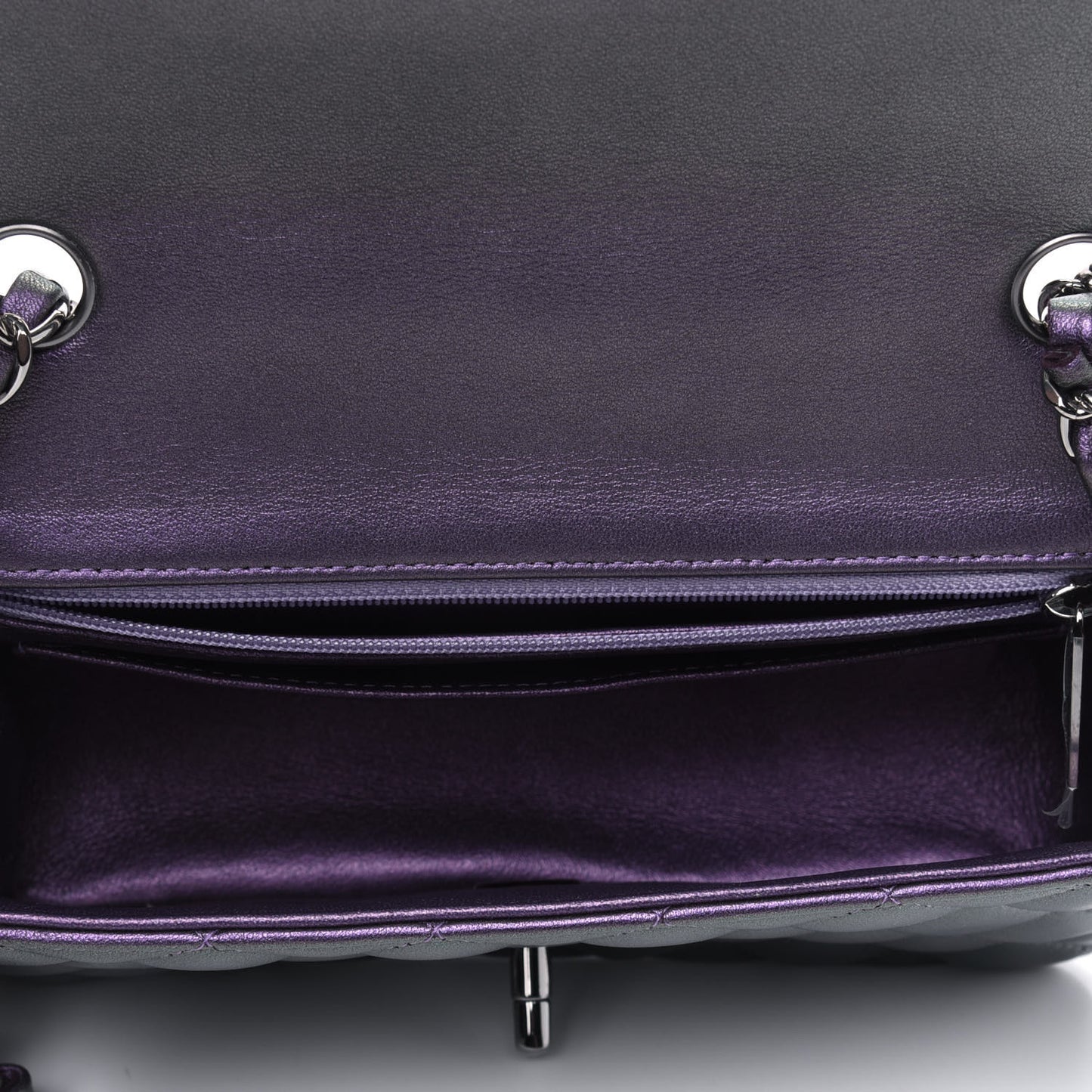 Metallic Lambskin Quilted Mini Rectangular Flap Purple