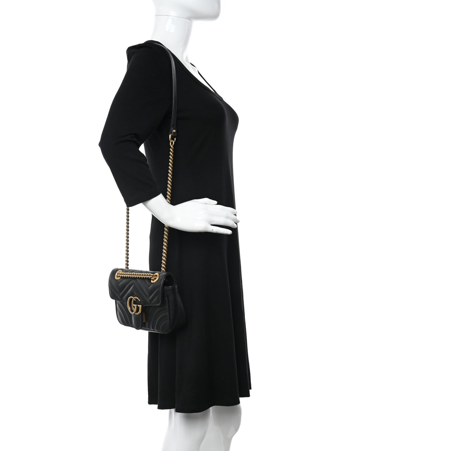 Calfskin Matelasse Mini GG Marmont Shoulder Bag Black