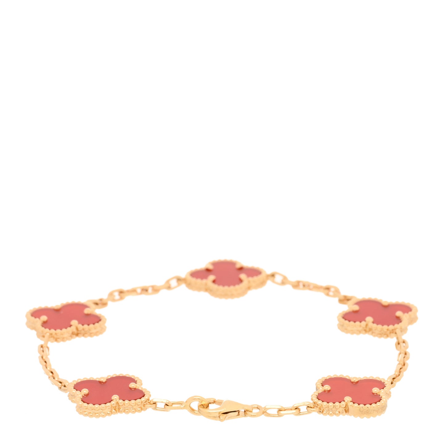 18K Yellow Gold Carnelian 5 Motifs Vintage Alhambra Bracelet