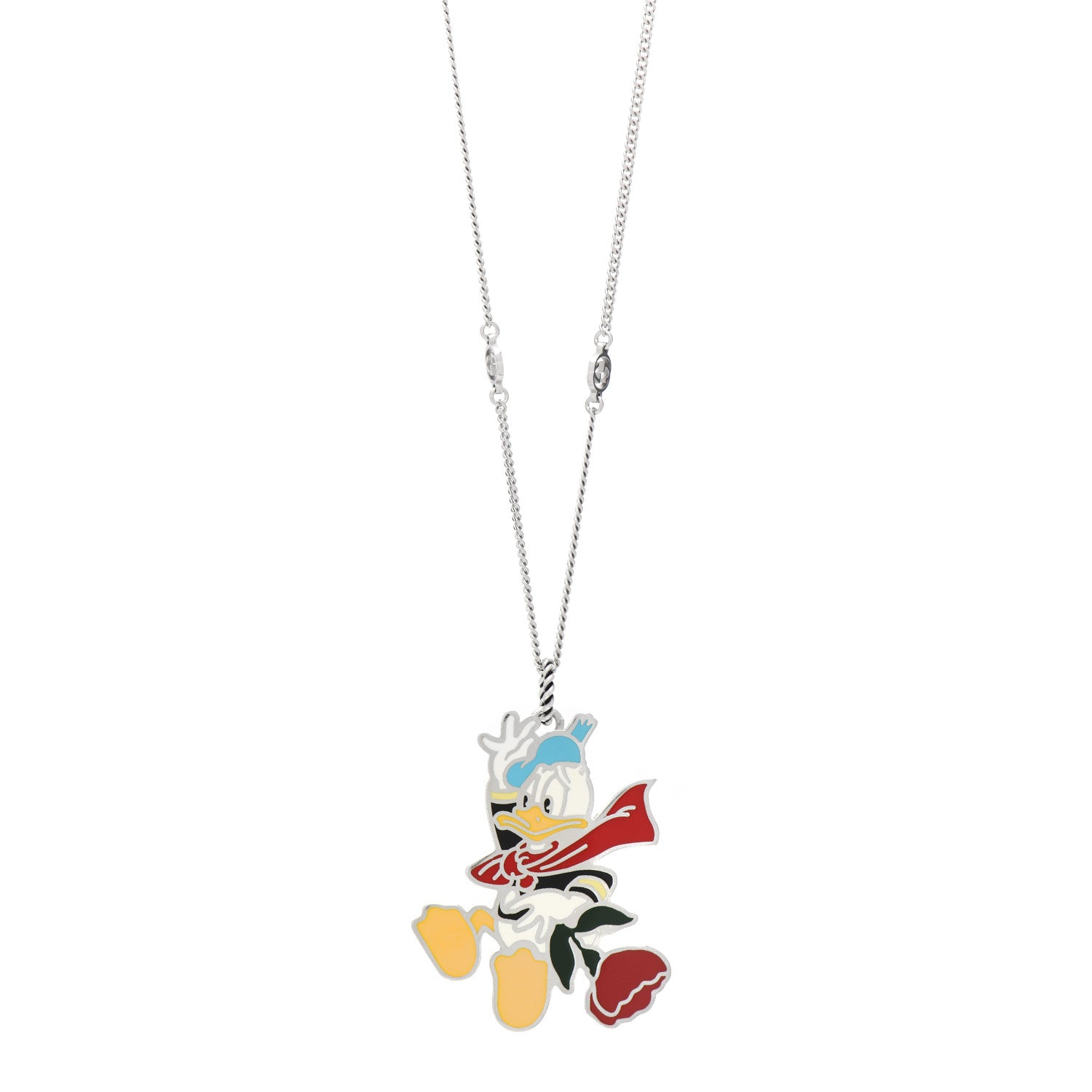 Gucci X DISNEY Sterling Silver Enamel Donald Duck Pendant Necklace 1 of 4