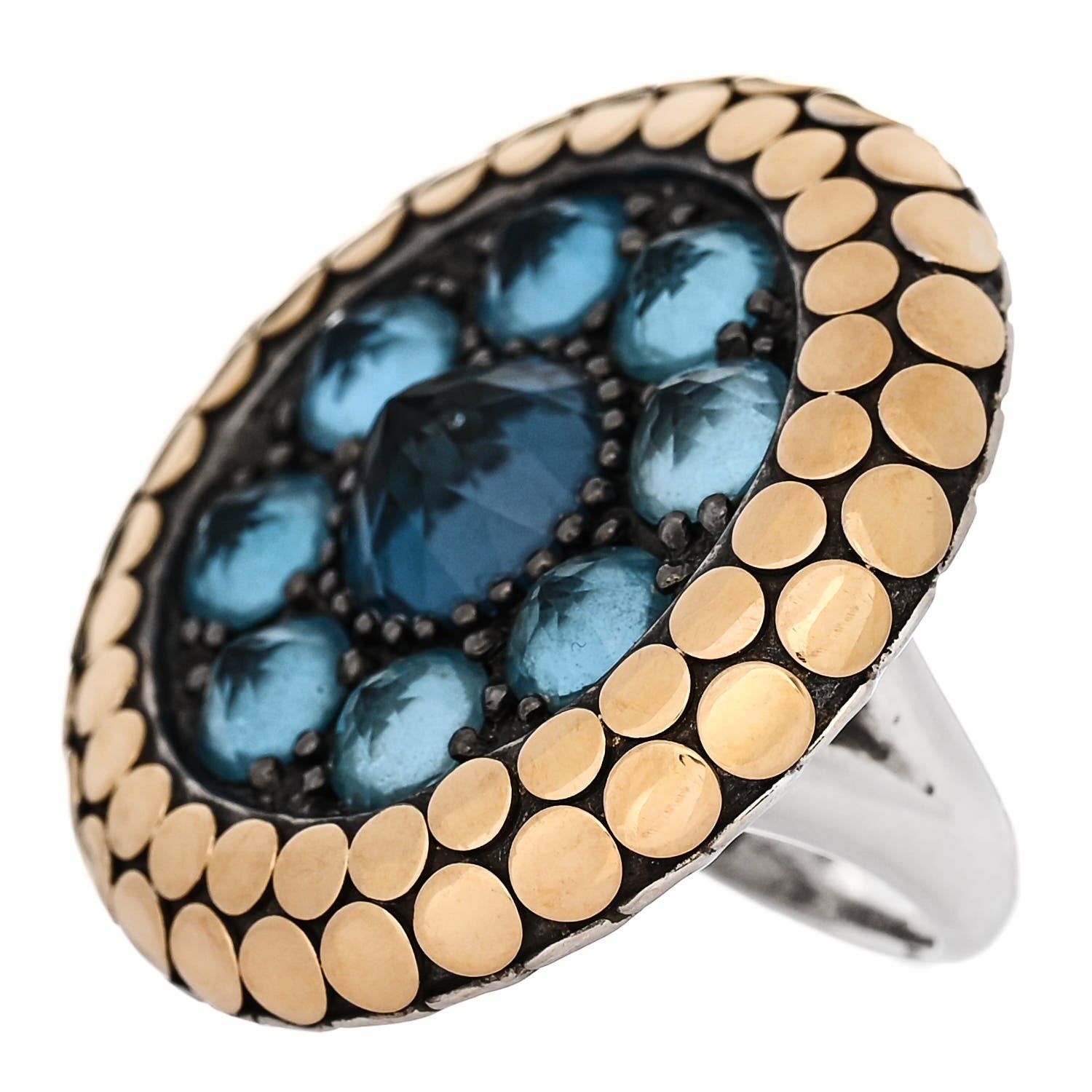 John Hardy Sterling Silver 18K Yellow Gold Blue Topaz Dot Batu Ring 52 6 3 of 7