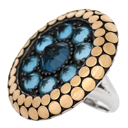 John Hardy Sterling Silver 18K Yellow Gold Blue Topaz Dot Batu Ring 52 6 3 of 7