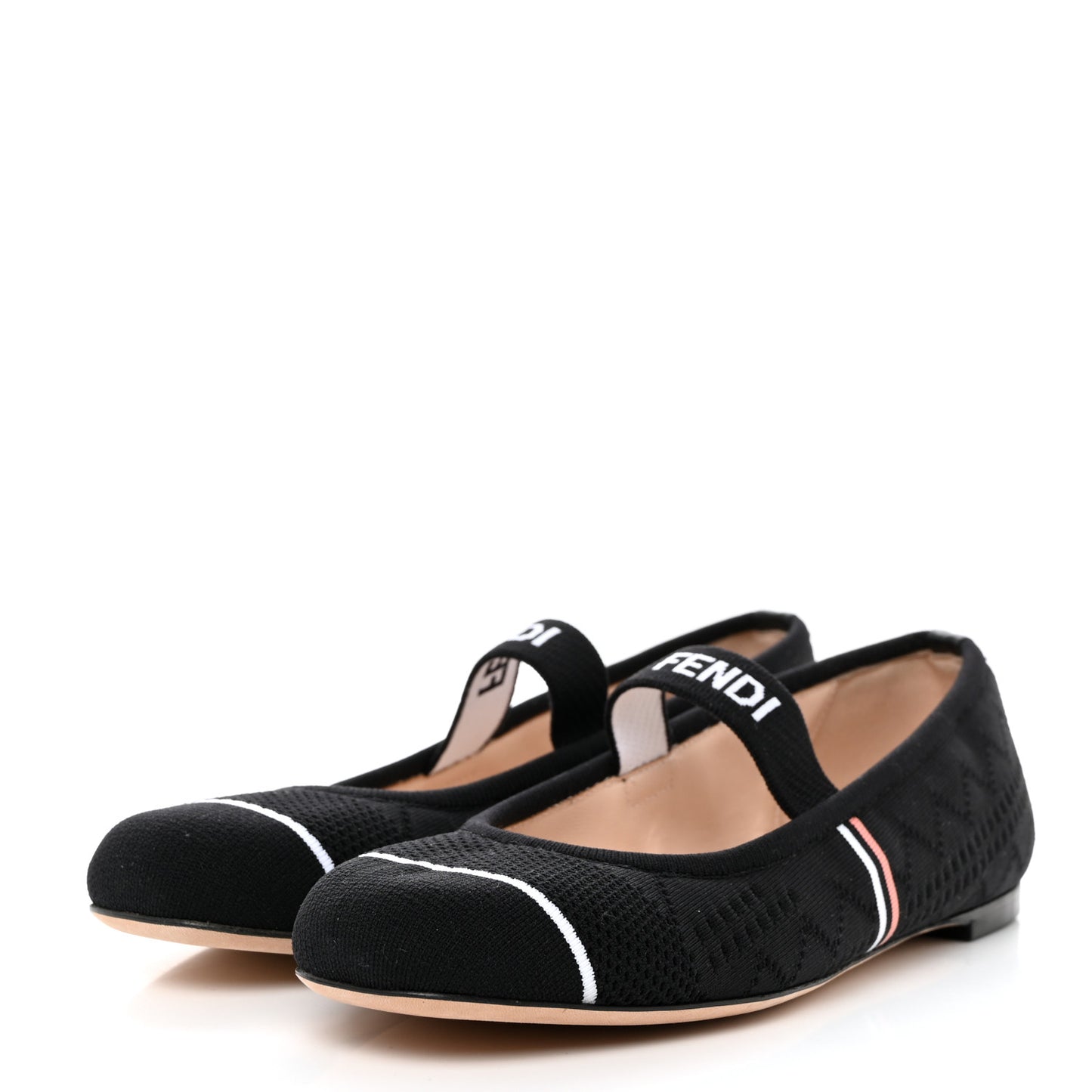 Technical Knit Logo Ballet Flats 36.5 Black White