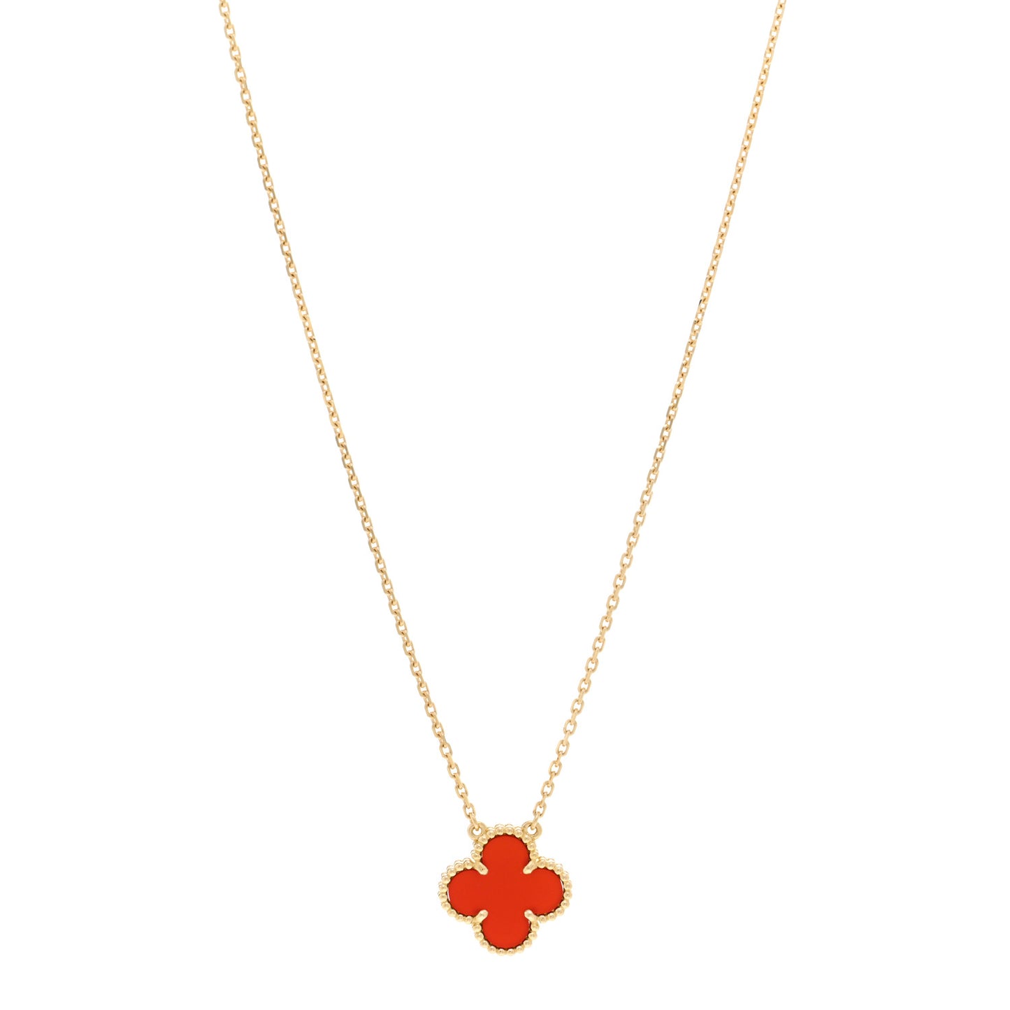 18K Yellow Gold Carnelian Vintage Alhambra Pendant Necklace