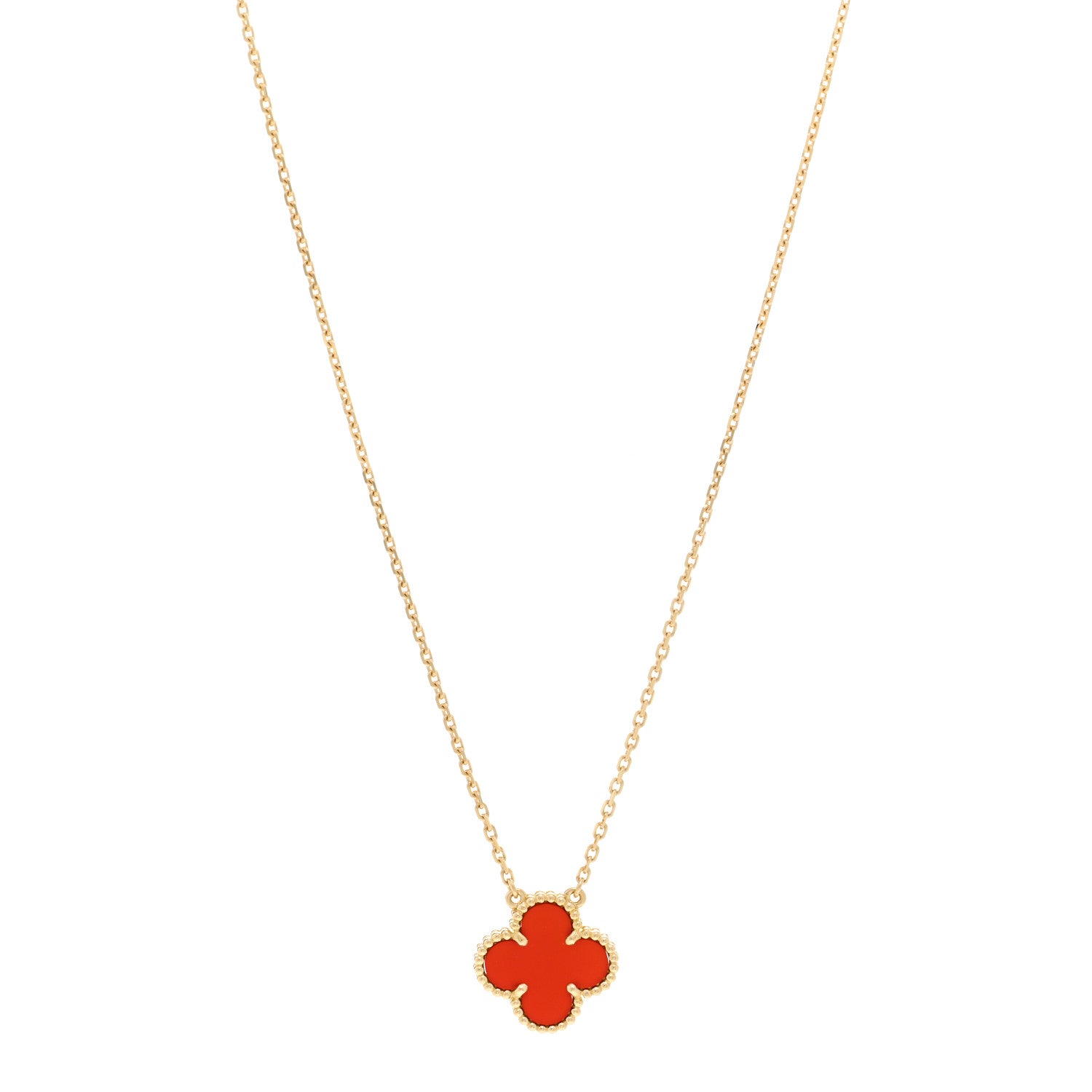 Van Cleef & Arpels 18K Yellow Gold Carnelian Vintage Alhambra Pendant Necklace 1 of 6