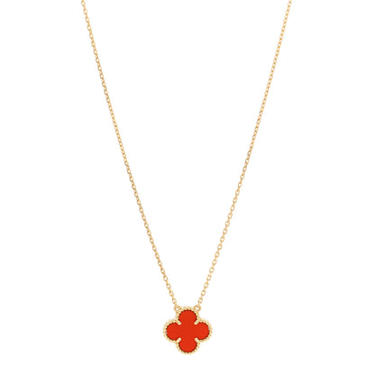 Van Cleef & Arpels 18K Yellow Gold Carnelian Vintage Alhambra Pendant Necklace 1 of 6