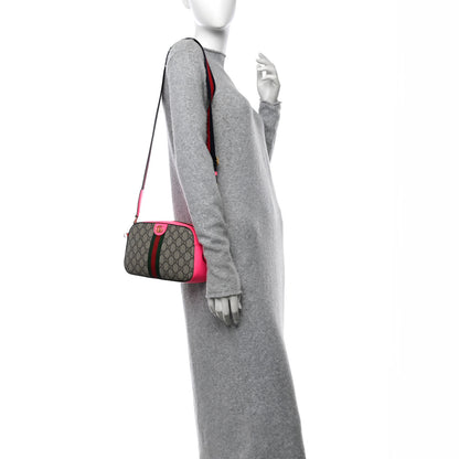 Gucci GG Supreme Monogram Textured Dollar Calfskin Web Ophidia Small Crossbody Bag Beige Ebony Fuchsia 2 of 10