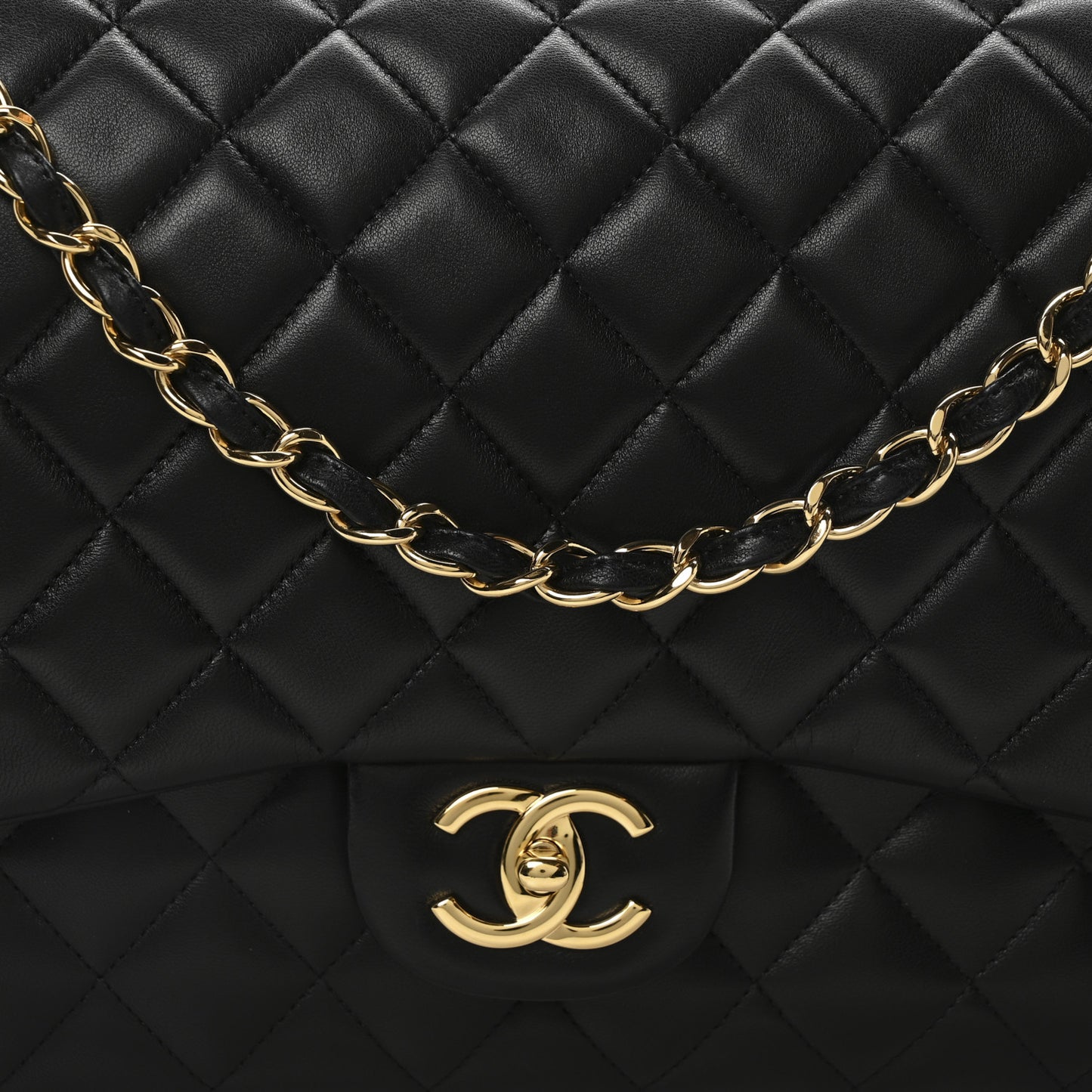 Lambskin Quilted Maxi Double Flap Black